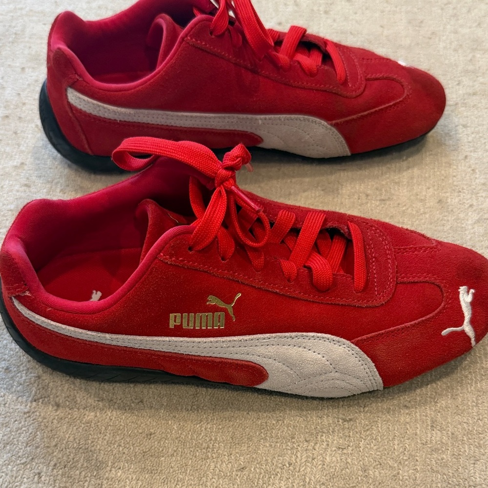 Puma Red and White Suede Sneakers - Picture 2 of 3